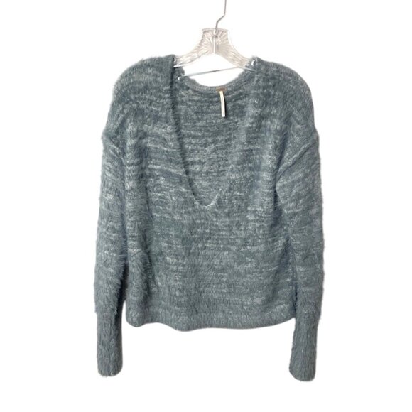 Free People Serendipity Sweater Storm Combo Oversized V-Neck Soft Furry Womens S - Picture 2 of 9